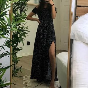 Navy dark blue maxi dress off shoulder